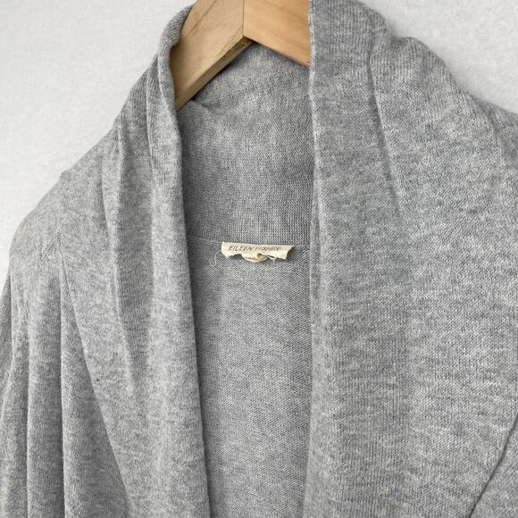 EILEEN FISHER Cardigan XS Organic Cotton Open Front Shawl Short Sleeve Gray - Picture 6 of 11
